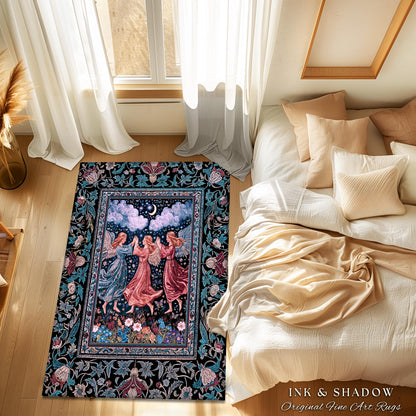 Celestial Angel Fairies Accent Rug | Witchy Fairycore Dreamy Aesthetic Woodland Folklore Bedroom Decor Mystic Cottagecore Fairies Ethereal