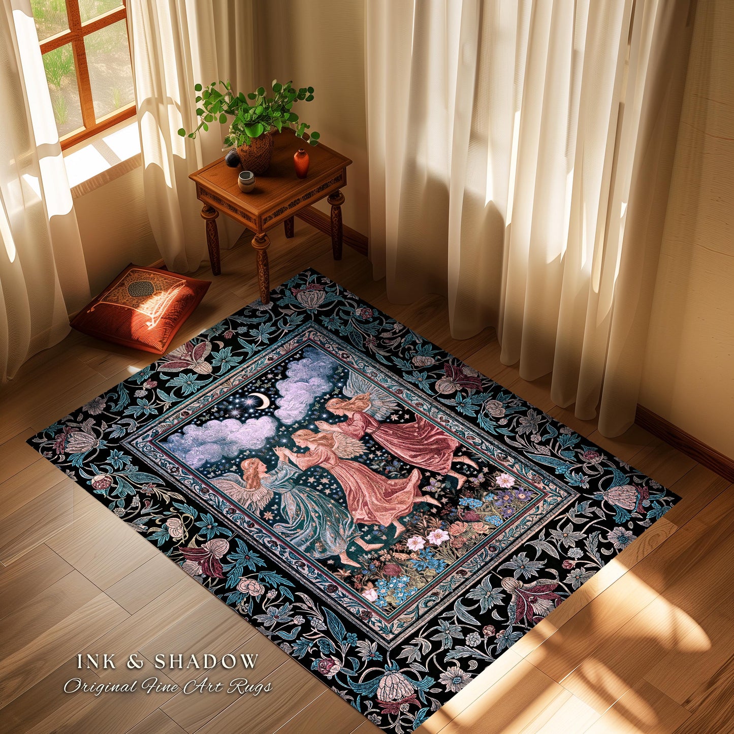 Celestial Angel Fairies Accent Rug | Witchy Fairycore Dreamy Aesthetic Woodland Folklore Bedroom Decor Mystic Cottagecore Fairies Ethereal