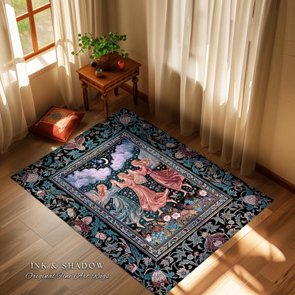Celestial Angel Fairies Accent Rug | Witchy Fairycore Dreamy Aesthetic Woodland Folklore Bedroom Decor Mystic Cottagecore Fairies Ethereal
