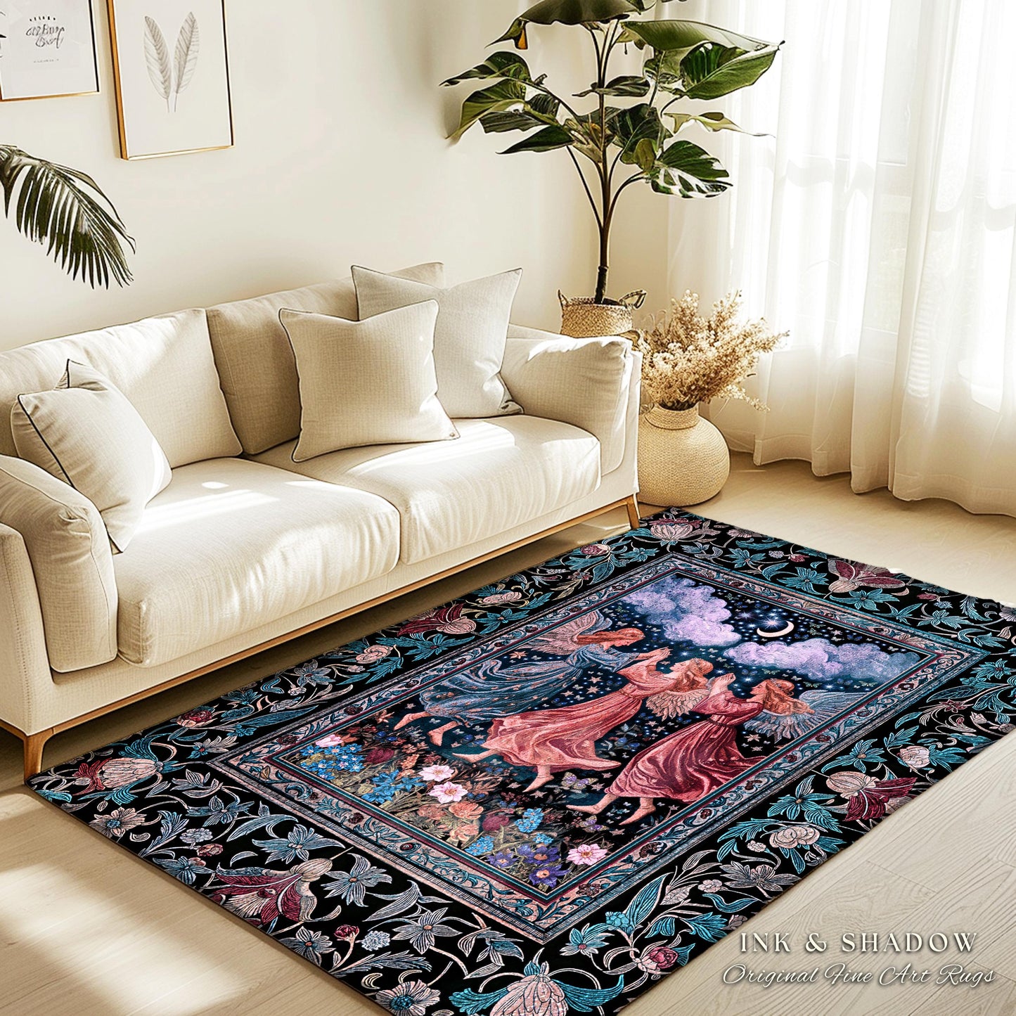 Celestial Angel Fairies Accent Rug | Witchy Fairycore Dreamy Aesthetic Woodland Folklore Bedroom Decor Mystic Cottagecore Fairies Ethereal