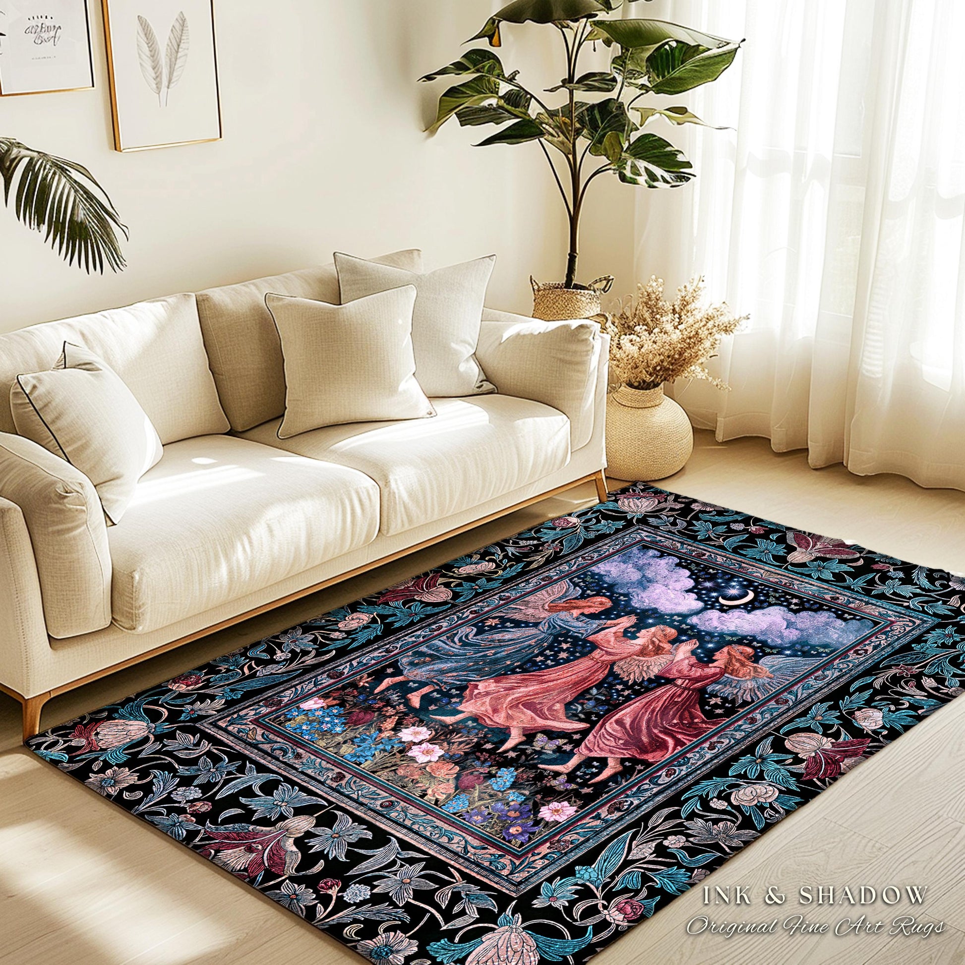Celestial Angel Fairies Accent Rug | Witchy Fairycore Dreamy Aesthetic Woodland Folklore Bedroom Decor Mystic Cottagecore Fairies Ethereal