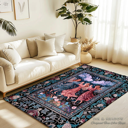 Celestial Angel Fairies Accent Rug | Witchy Fairycore Dreamy Aesthetic Woodland Folklore Bedroom Decor Mystic Cottagecore Fairies Ethereal