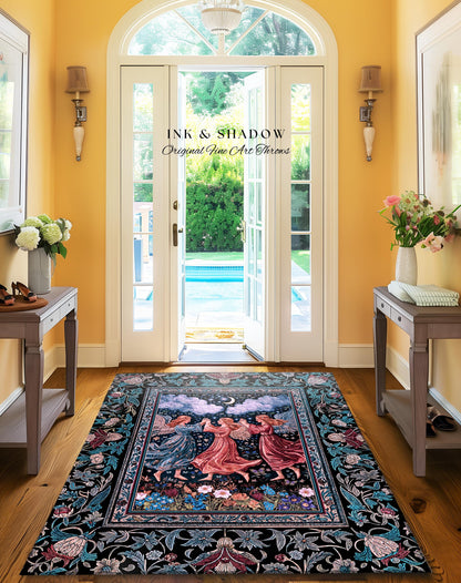 Celestial Angel Fairies Accent Rug | Witchy Fairycore Dreamy Aesthetic Woodland Folklore Bedroom Decor Mystic Cottagecore Fairies Ethereal