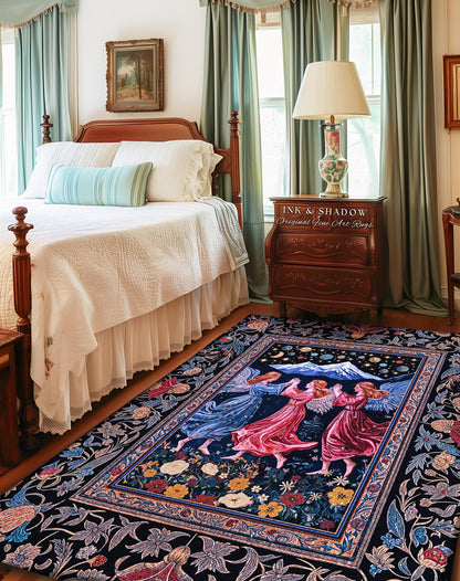Mountain Fairies Magical Area Rug | Whimsical Scandinavian Folklore Jewel Tone Bedroom Medieval Angel Aesthetic Celestial Woodland Style |