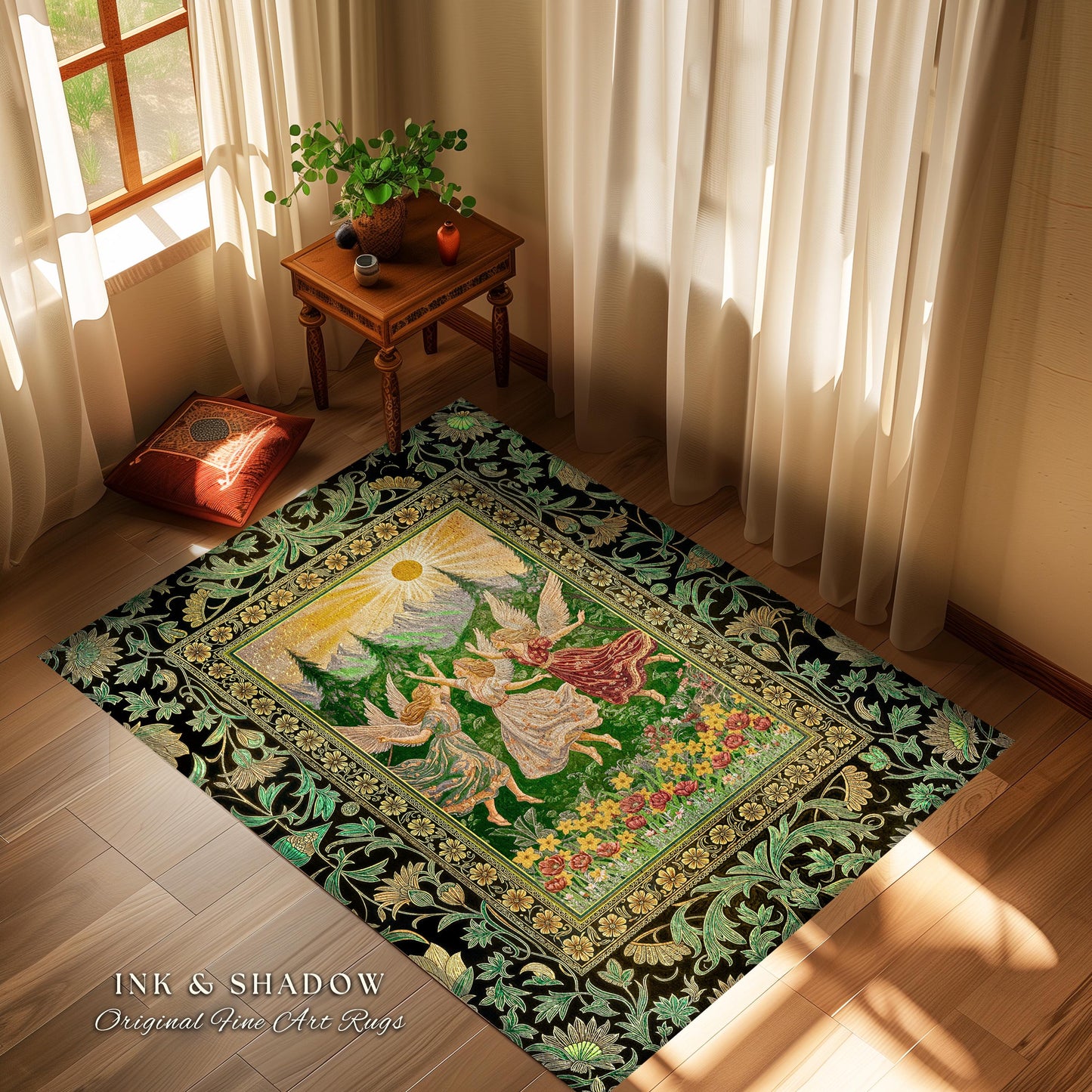 Dreamy Fairy Meadow Accent Rug | Midsummer Folklore Bedroom Fairycore Forest Nymph Decor Fairytale Cottagecore Retro Scandinavian Aesthetic