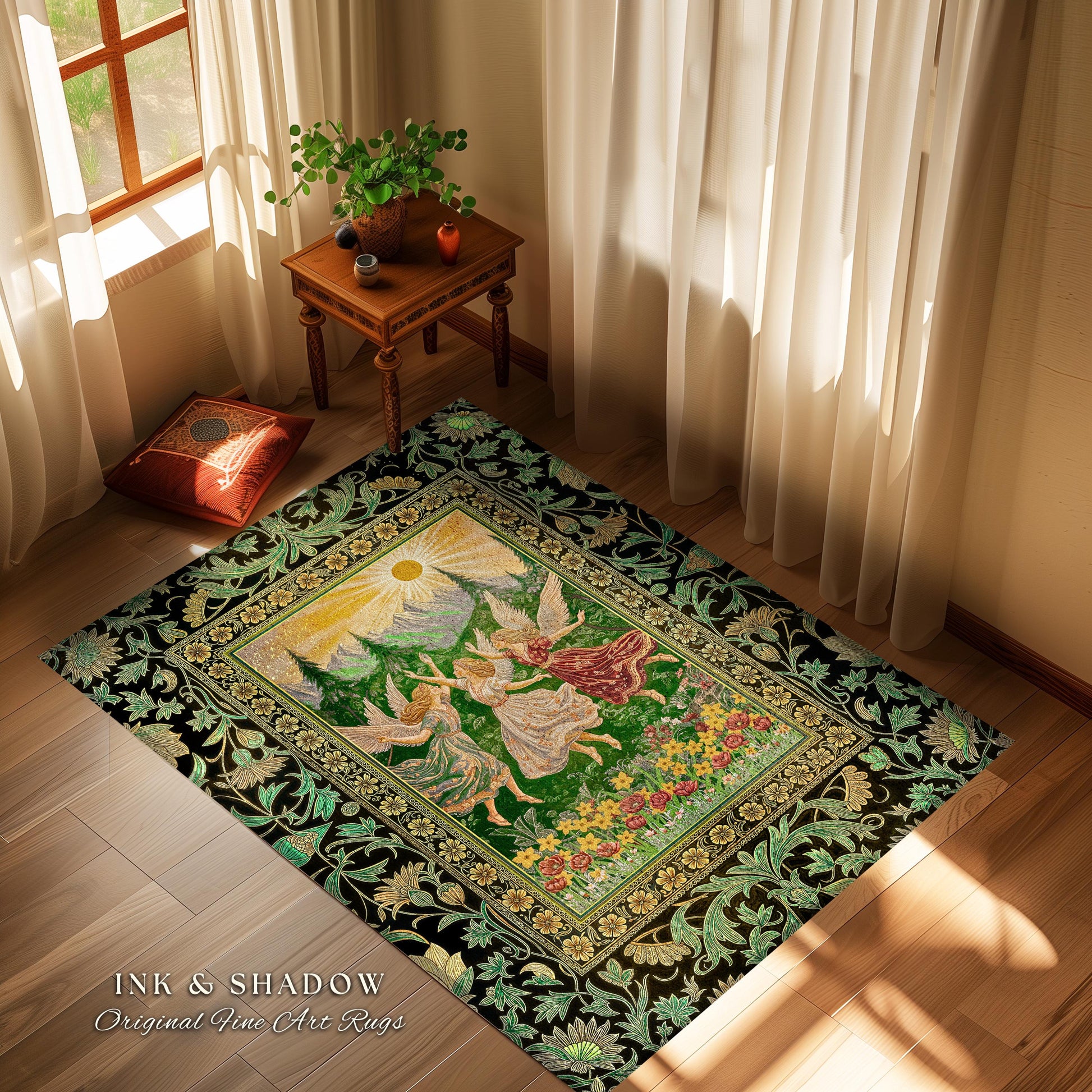 Dreamy Fairy Meadow Accent Rug | Midsummer Folklore Bedroom Fairycore Forest Nymph Decor Fairytale Cottagecore Retro Scandinavian Aesthetic