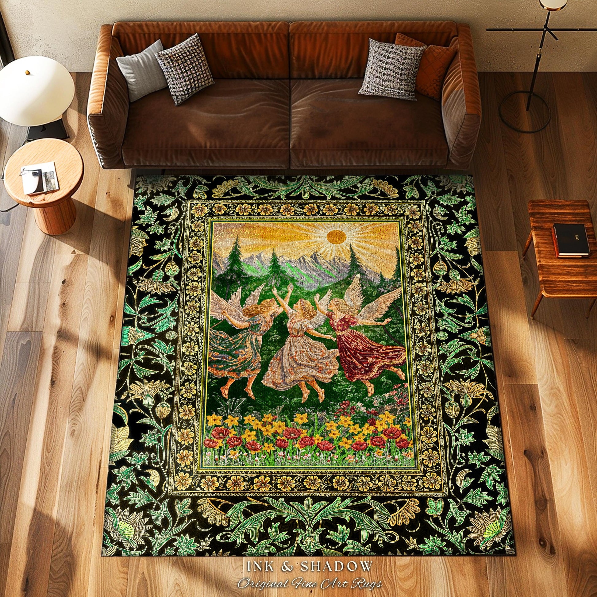 Dreamy Fairy Meadow Accent Rug | Midsummer Folklore Bedroom Fairycore Forest Nymph Decor Fairytale Cottagecore Retro Scandinavian Aesthetic