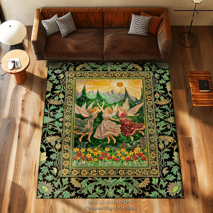 Dreamy Fairy Meadow Accent Rug | Midsummer Folklore Bedroom Fairycore Forest Nymph Decor Fairytale Cottagecore Retro Scandinavian Aesthetic