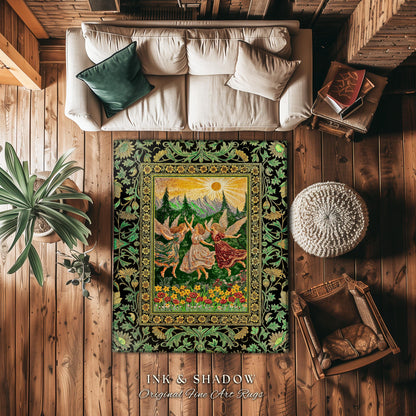 Dreamy Fairy Meadow Accent Rug | Midsummer Folklore Bedroom Fairycore Forest Nymph Decor Fairytale Cottagecore Retro Scandinavian Aesthetic