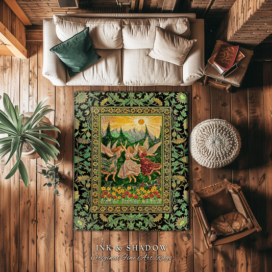 Dreamy Fairy Meadow Accent Rug | Midsummer Folklore Bedroom Fairycore Forest Nymph Decor Fairytale Cottagecore Retro Scandinavian Aesthetic