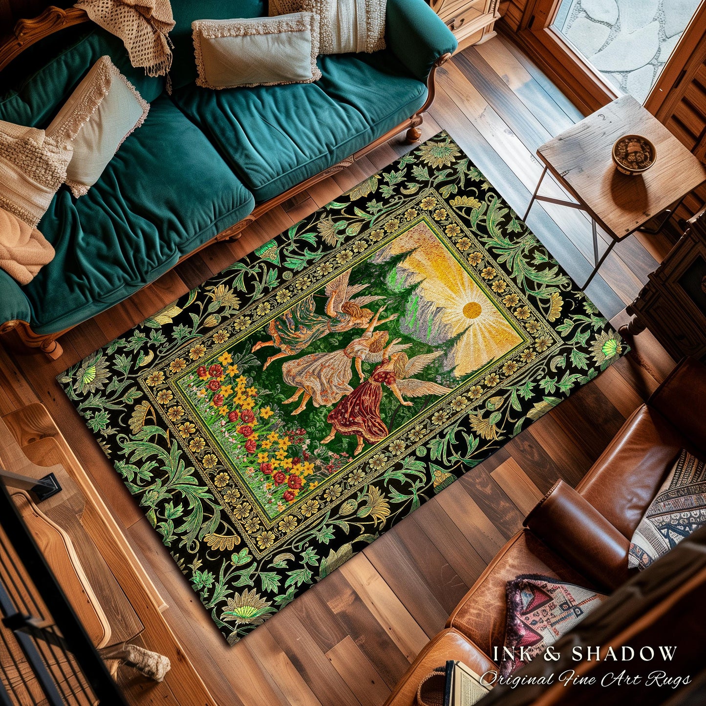 Dreamy Fairy Meadow Accent Rug | Midsummer Folklore Bedroom Fairycore Forest Nymph Decor Fairytale Cottagecore Retro Scandinavian Aesthetic