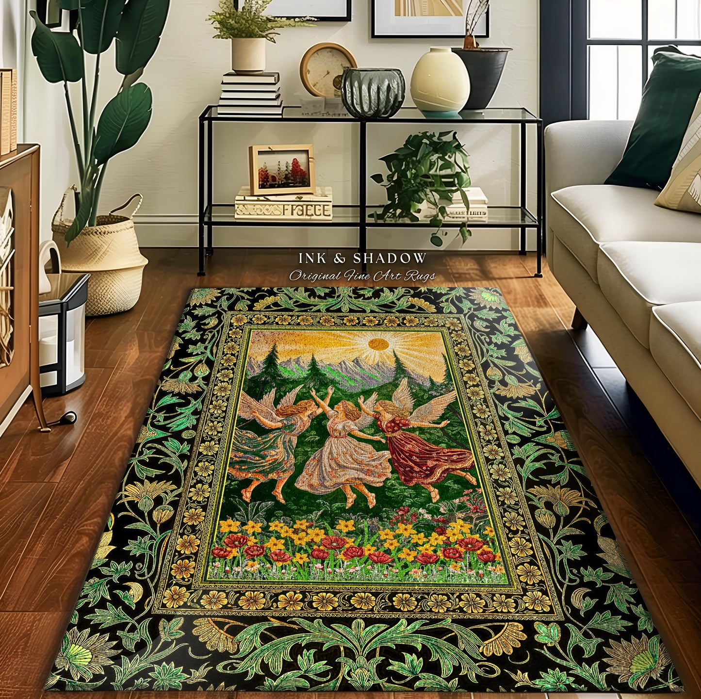 Dreamy Fairy Meadow Accent Rug | Midsummer Folklore Bedroom Fairycore Forest Nymph Decor Fairytale Cottagecore Retro Scandinavian Aesthetic