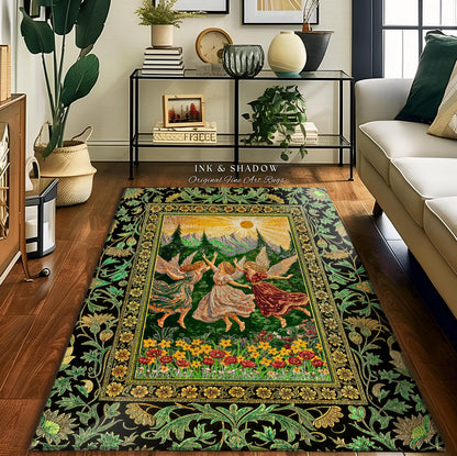 Dreamy Fairy Meadow Accent Rug | Midsummer Folklore Bedroom Fairycore Forest Nymph Decor Fairytale Cottagecore Retro Scandinavian Aesthetic