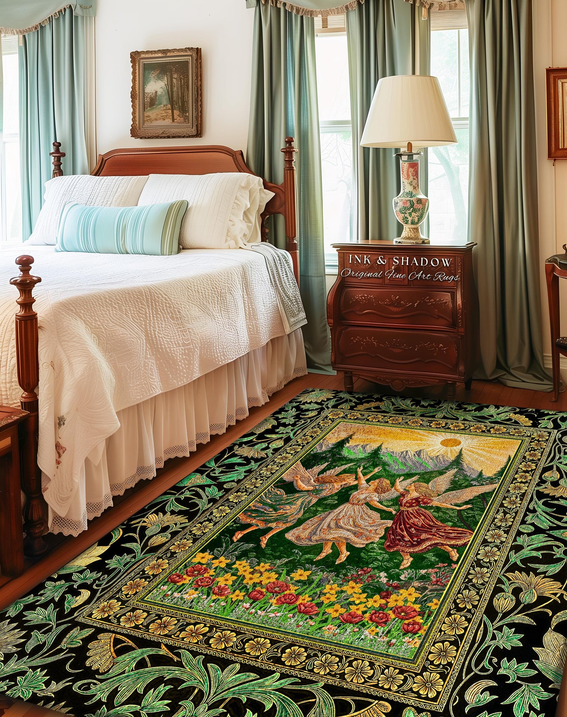 Dreamy Fairy Meadow Accent Rug | Midsummer Folklore Bedroom Fairycore Forest Nymph Decor Fairytale Cottagecore Retro Scandinavian Aesthetic