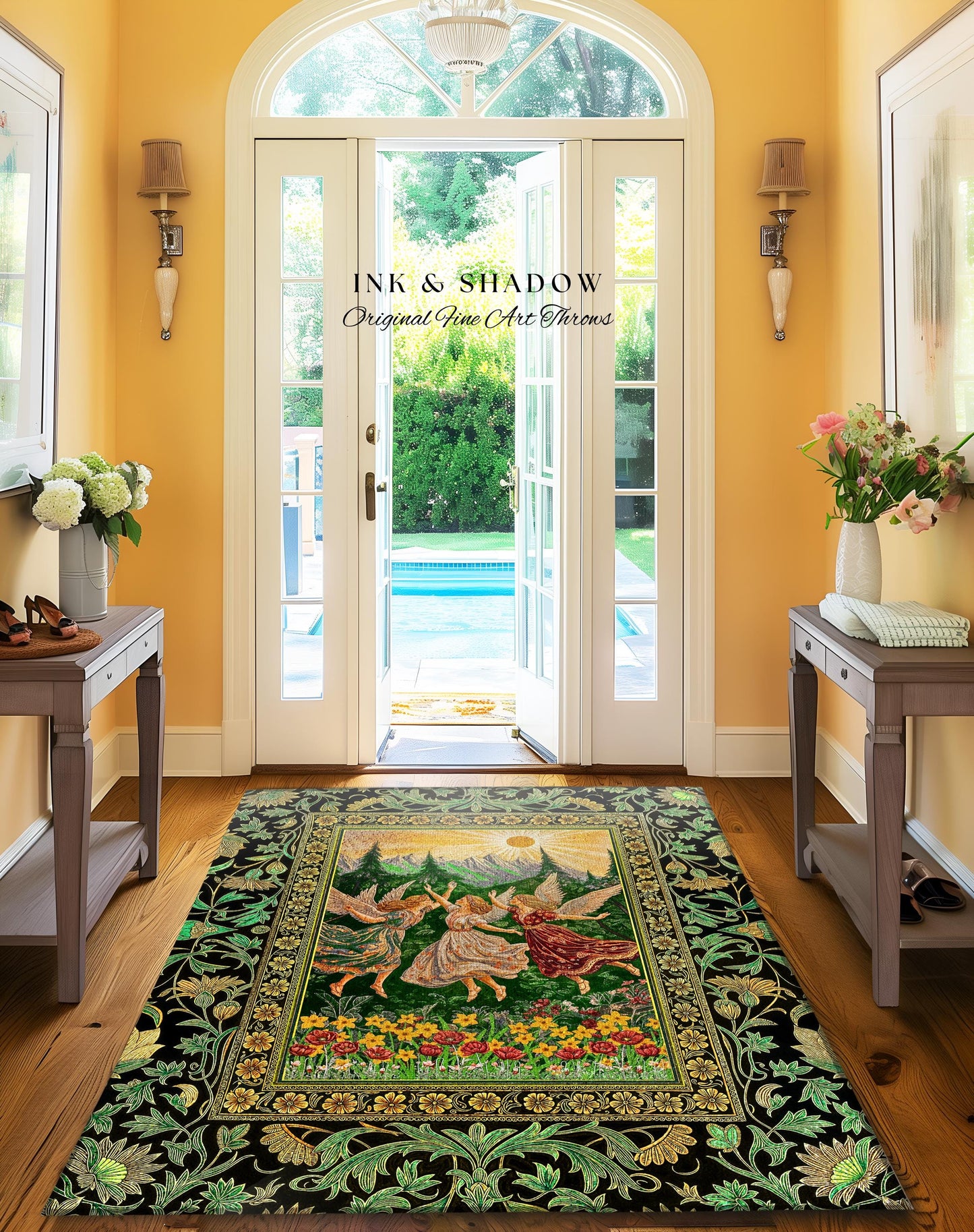 Dreamy Fairy Meadow Accent Rug | Midsummer Folklore Bedroom Fairycore Forest Nymph Decor Fairytale Cottagecore Retro Scandinavian Aesthetic