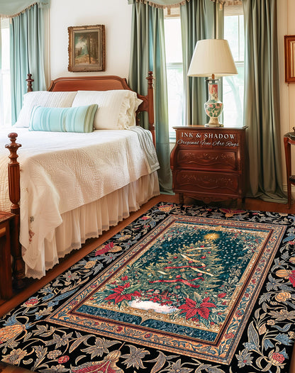 Gothic Floral Xmas Tree Blanket | Festive Baroque Style Woven Tapestry Vintage Holiday Decor Cozy Winter Aesthetic Heirloom Rustic Christmas