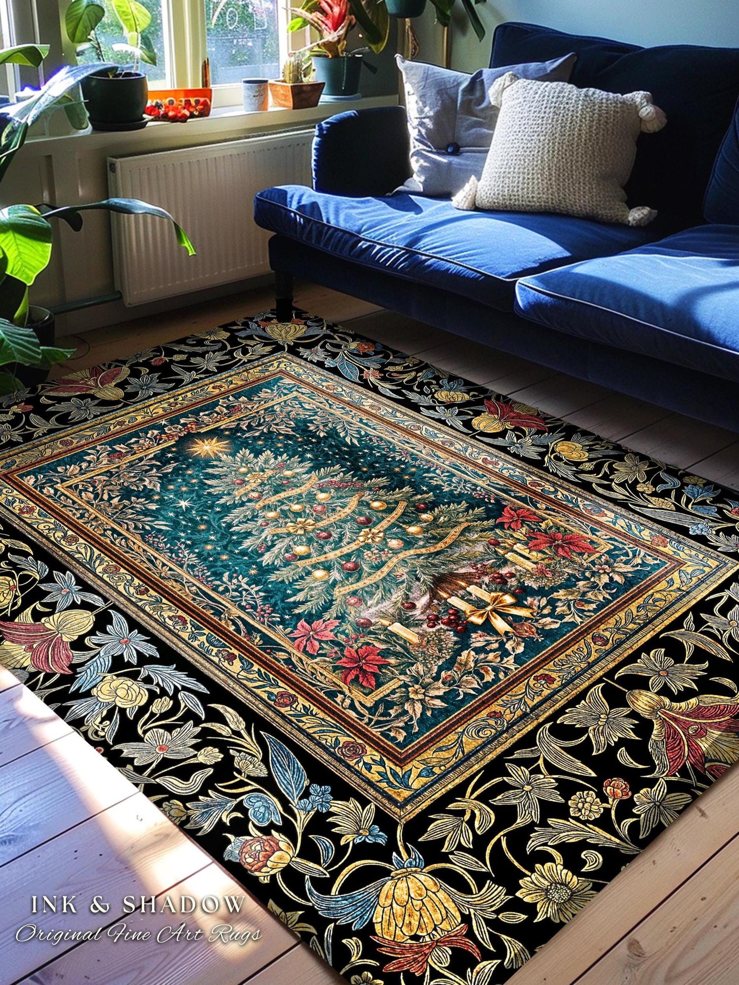 Holy Night Christmas Rug | Vintage Tree Floor Art Cozy Winter Decor Retro Holiday Accent Heirloom Cottagecore Yuletide Home Style