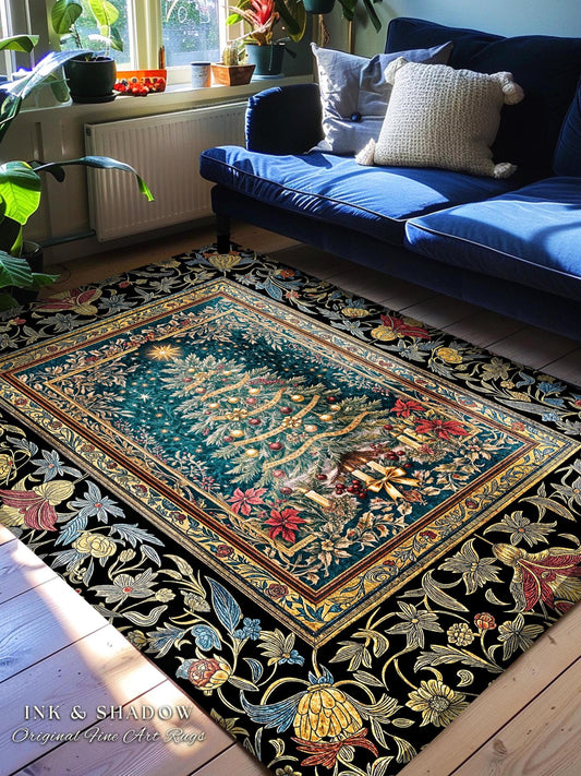 Holy Night Christmas Rug | Vintage Tree Floor Art Cozy Winter Decor Retro Holiday Accent Heirloom Cottagecore Yuletide Home Style