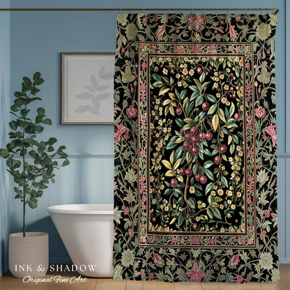 Gothic Elegance Cherry Shower Curtain | Victorian Cottagecore Decor Baroque Floral Style Gothic Garden Romantic Dark Aesthetic Bathroom |