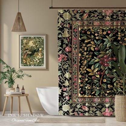 Gothic Elegance Cherry Shower Curtain | Victorian Cottagecore Decor Baroque Floral Style Gothic Garden Romantic Dark Aesthetic Bathroom |