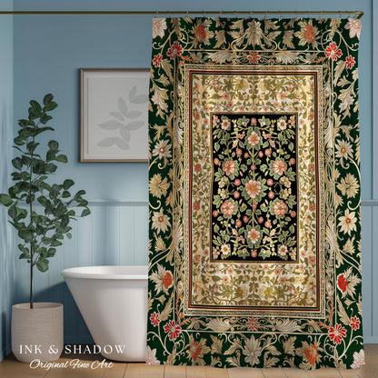 Victorian Garden Floral Shower Curtain | Romantic Rococo Botanical Bathroom Accent Baroque Pattern Heritage Decor Cottagecore Toned Interior