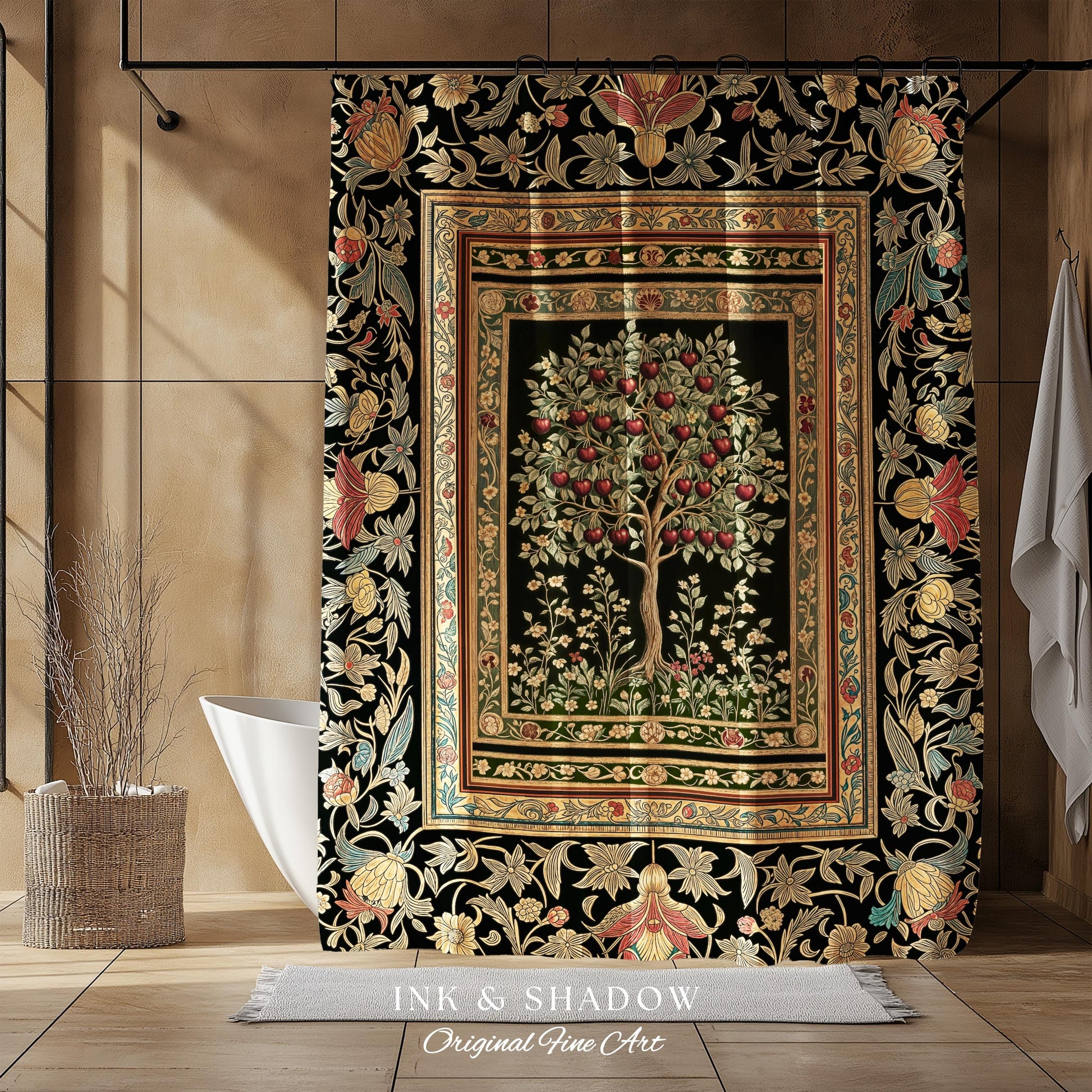 0TL2:08 Rustic Garden Tree of Life | Medieval Floral Motif Gothic Botanical Decor Romantic Baroque Style Vintage Cherry Aesthetic Indie