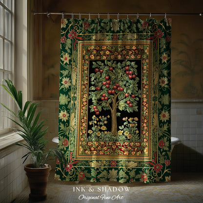 Woodland Folklore Tree of Life Shower Curtain | Romantic Botanical Decor Vintage Garden Baroque Floral Style Cottagecore Bathroom Accent