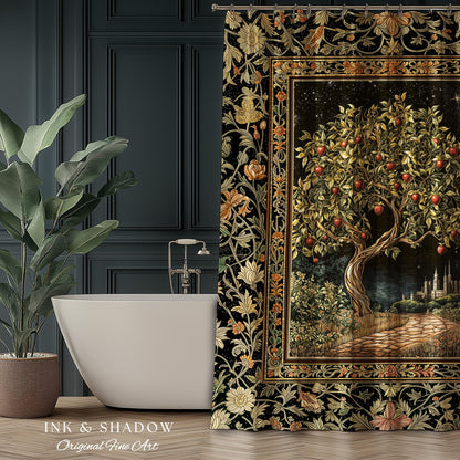 Starlit Storybook Tree Shower Curtain | Dreamy Bedroom Decor Folklore Castle Garden Magic Moody Celestial Folklore Bathroom Accent Bohemian