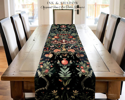 Botanical Pomegranate Table Runner Enchanted Floral Whimsigothic | Dark Academia Woodland Gothic Vintage Cottagegoth Occult Altar Decor Boho