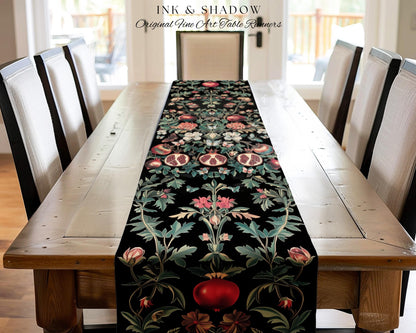 Ethereal Pomegranate Blanket Enchanted Botanical Table Runner | Baroque Inspired Dark Academia Butterfly Moth Gothic Floral Fruit Decor Boho