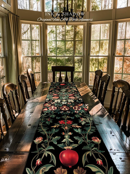 Ethereal Pomegranate Blanket Enchanted Botanical Table Runner | Baroque Inspired Dark Academia Butterfly Moth Gothic Floral Fruit Decor Boho