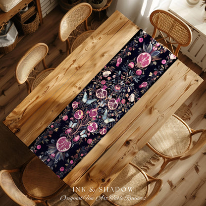 Whimsical Pomegranate Blanket Enchanted Woodland Table Runner | Dark Academia Vintage Floral Aesthetic Butterfly Dining Room Ethereal Home |