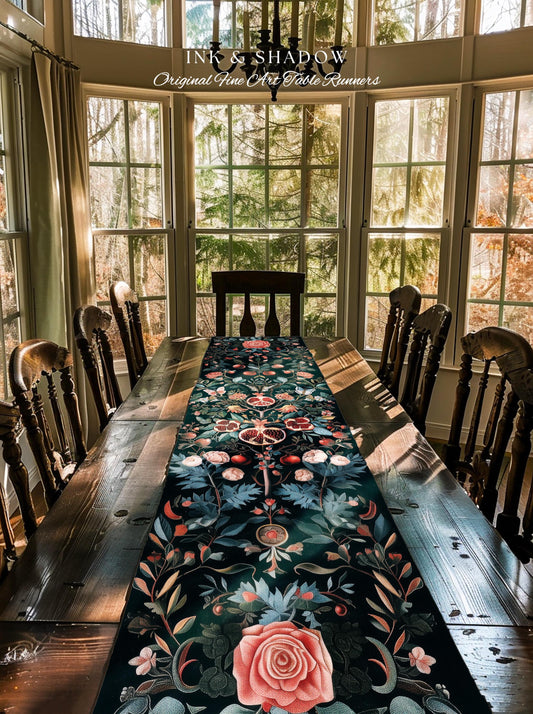Vintage Pomegranate Table Runner Floral Whimsigoth Enchanted Botanical Butterfly Home Decor | Victorian Gothic Whimsical Woodland Altar |
