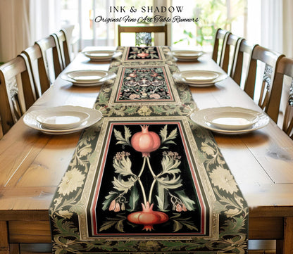 Forestcore Moody Maximalism Pomegranate Table Runner Earthy Whimsigoth Aesthetic, Floral Fairycore Grunge Medieval Nature Inspired Botanical