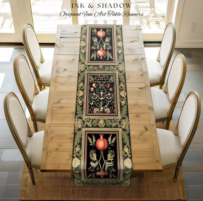 Forestcore Moody Maximalism Pomegranate Table Runner Earthy Whimsigoth Aesthetic, Floral Fairycore Grunge Medieval Nature Inspired Botanical