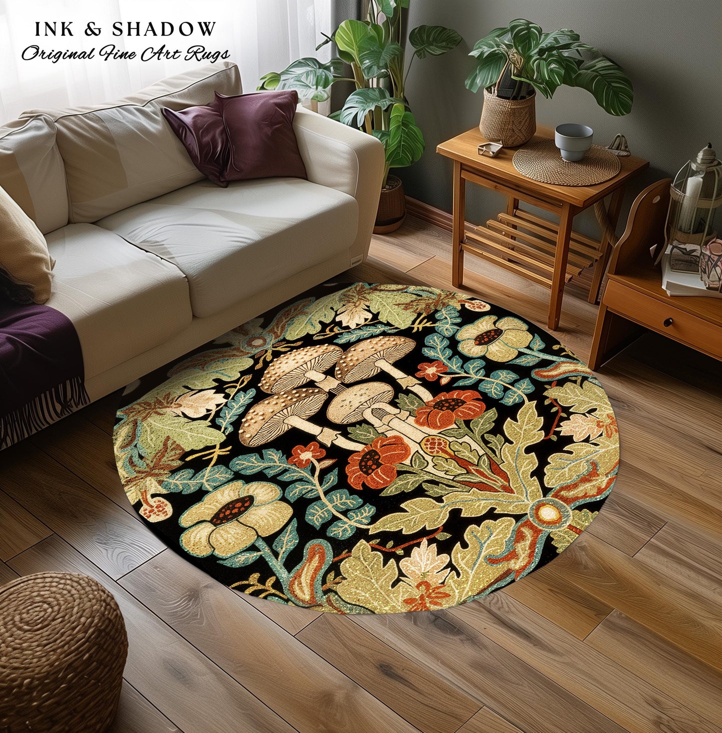 Midcentury Mushroom Rug | 70s Aesthetic Bedroom Boho Living Room Home Decor Mushroom Lover Gift Cottagecore Earth Tone Woodland Area Rug |