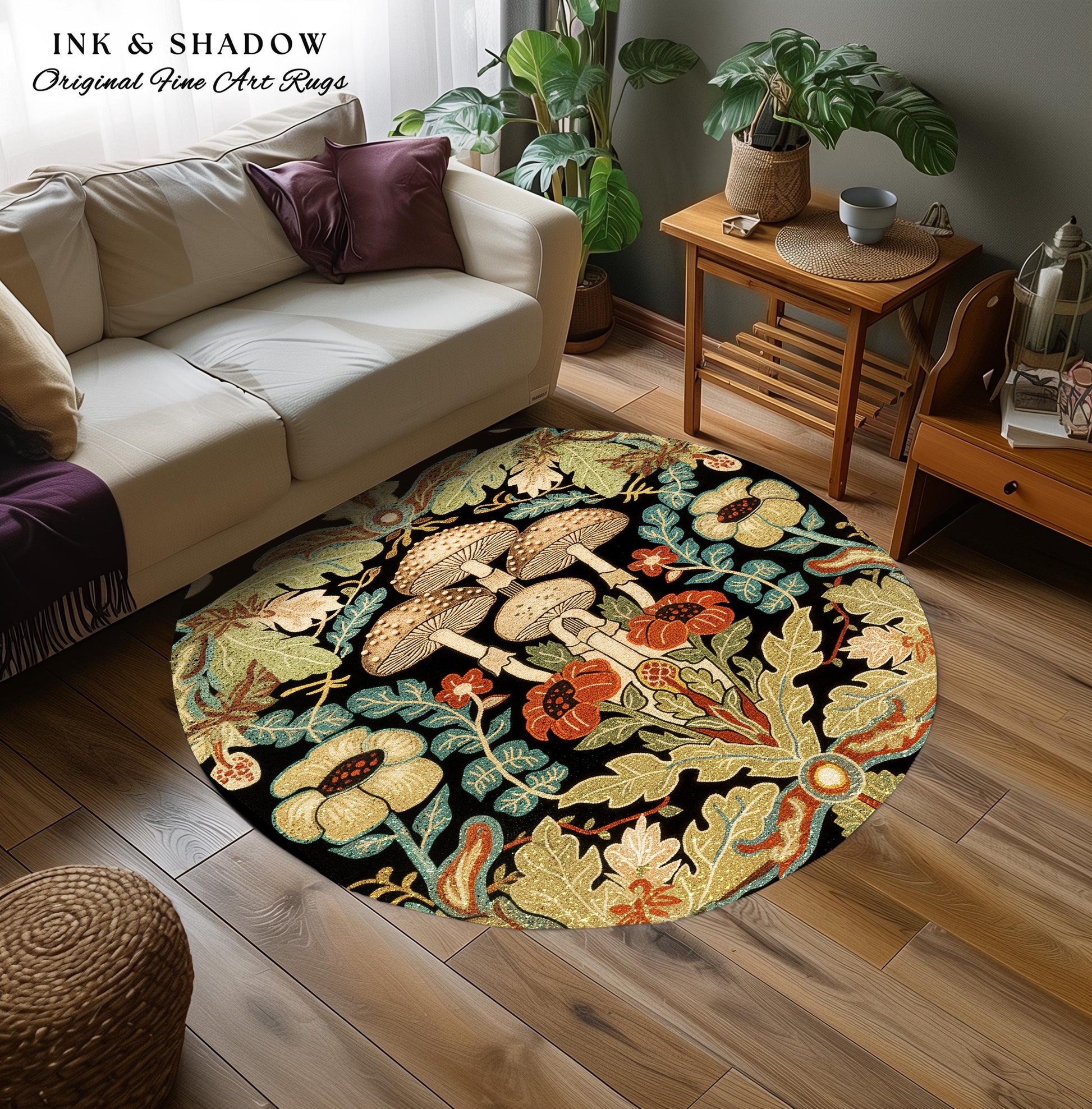 Midcentury Mushroom Rug | 70s Aesthetic Bedroom Boho Living Room Home Decor Mushroom Lover Gift Cottagecore Earth Tone Woodland Area Rug |