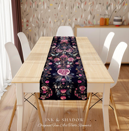 Whimsical Pomegranate Blanket Enchanted Woodland Table Runner | Dark Academia Vintage Floral Aesthetic Butterfly Dining Room Ethereal Home |