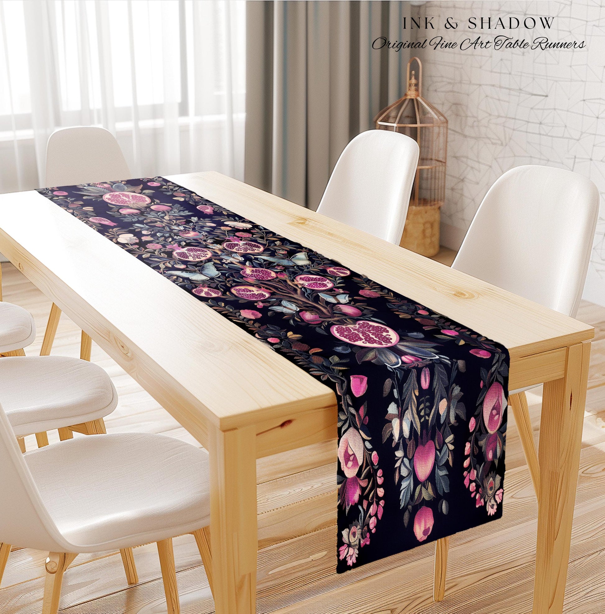 Whimsical Pomegranate Blanket Enchanted Woodland Table Runner | Dark Academia Vintage Floral Aesthetic Butterfly Dining Room Ethereal Home |