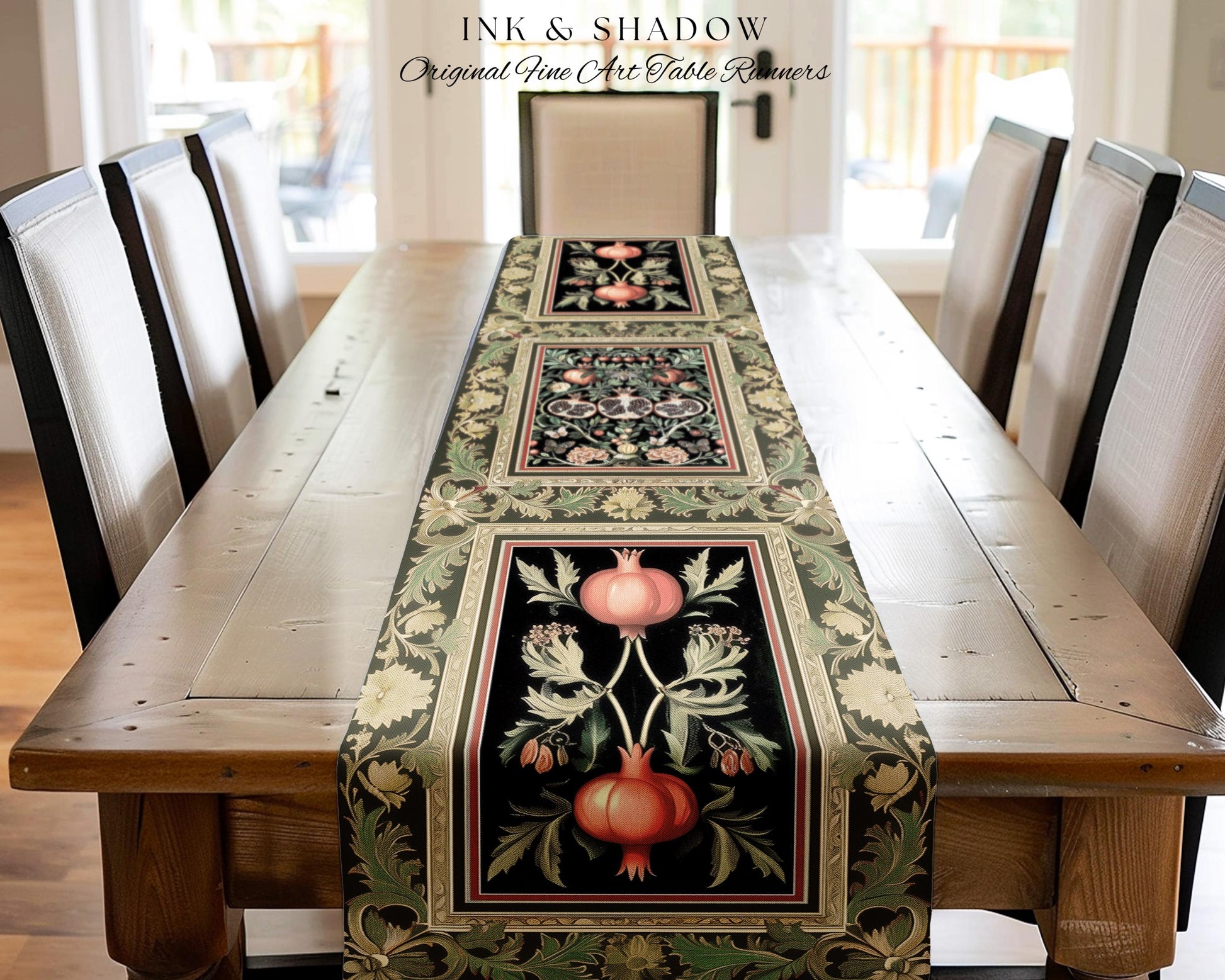 Forestcore Moody Maximalism Pomegranate Table Runner Earthy Whimsigoth Aesthetic, Floral Fairycore Grunge Medieval Nature Inspired Botanical