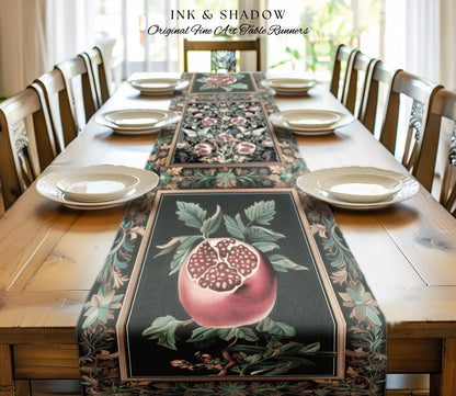 Mystical Pomegranate Forestcore Design Table Runner Whimsical Nature Inspired Botanical Cottagecore Decor, Vintage Woodland Gothic Aesthetic