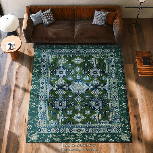 Blue Green Elegant Home Decor | Rustic Aesthetic Living Room Pastel Green Home Decor Housewarming Gift Cottagecore Green Bedroom Floor Mat