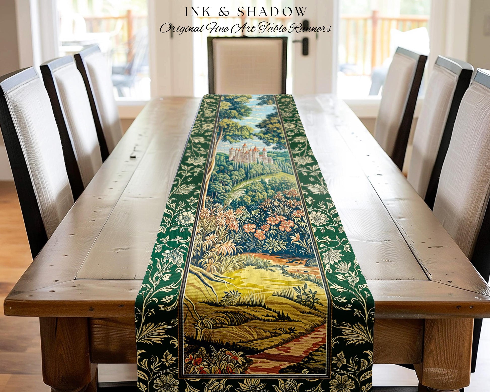 Fairytale Aesthetic Castle Table Runner Fairycore Folklore Inspired Decor | Magical Woodland Dining Room Whimsigothic Ethereal Forest Style