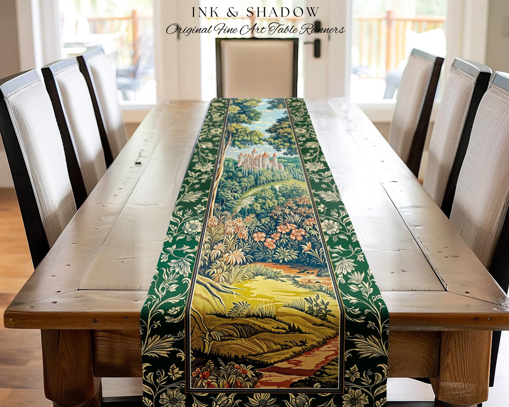 Fairytale Aesthetic Castle Table Runner Fairycore Folklore Inspired Decor | Magical Woodland Dining Room Whimsigothic Ethereal Forest Style