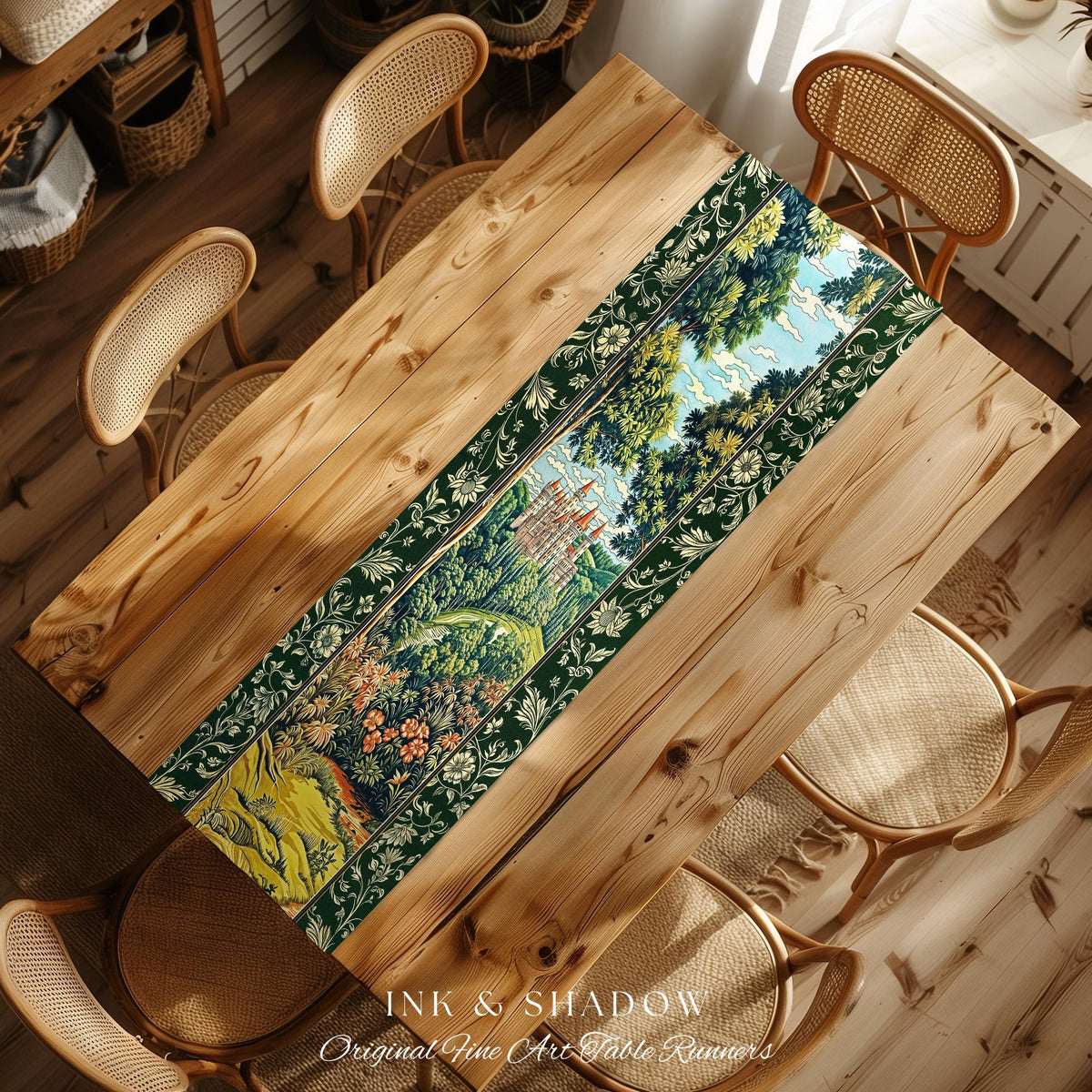 Fairytale Aesthetic Castle Table Runner Fairycore Folklore Inspired Decor | Magical Woodland Dining Room Whimsigothic Ethereal Forest Style