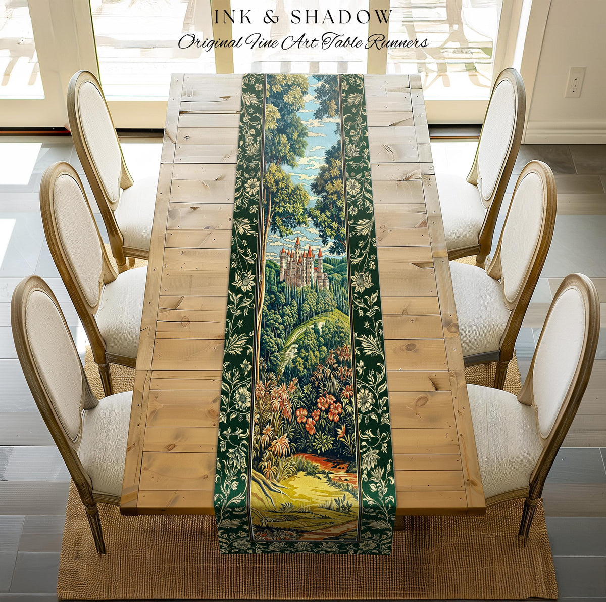 Fairytale Aesthetic Castle Table Runner Fairycore Folklore Inspired Decor | Magical Woodland Dining Room Whimsigothic Ethereal Forest Style