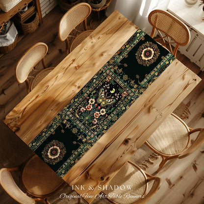 Ethereal Moth Table Runner Witchy Aesthetic Room Decor, Gothic Whimsical Occult Whimsigothic Wildflower Butterfly Fairycore Dining Room Boho