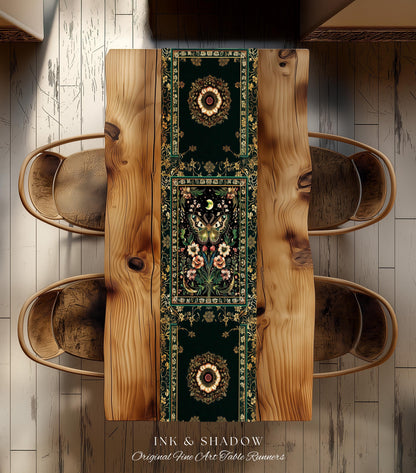 Ethereal Moth Table Runner Witchy Aesthetic Room Decor, Gothic Whimsical Occult Whimsigothic Wildflower Butterfly Fairycore Dining Room Boho