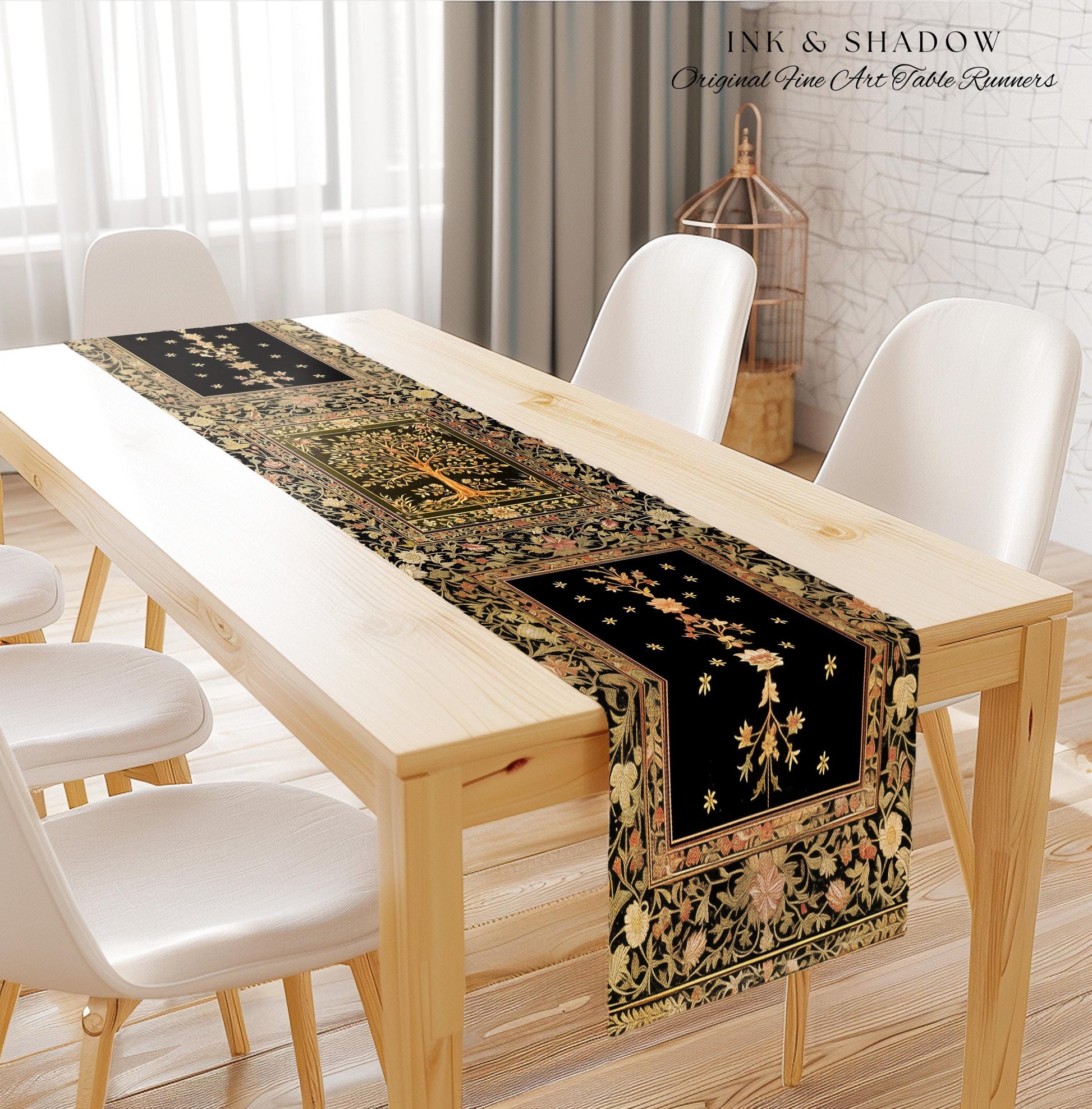 Baroque Forest Whimsical Table Runner | Ornate Botanical Design Gothic Cottagecore Decor Romantic Fairycore Vintage Floral Dining Room Boho