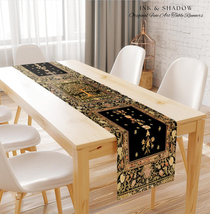 Baroque Forest Whimsical Table Runner | Ornate Botanical Design Gothic Cottagecore Decor Romantic Fairycore Vintage Floral Dining Room Boho